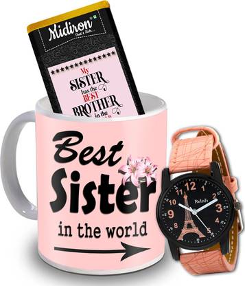 Midiron Rakhi Return Gift For Sister | Chocolate Bar | coffee Mug | Watch on her Birthday, Anniversary IZ20DTSister-19 Ceramic Gift Box