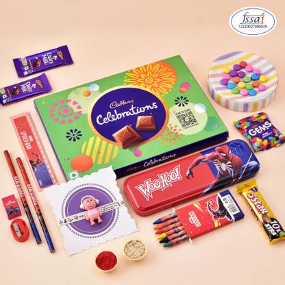 HyperFoods Kids Hamper Chocolate Box| Stationery Box | Monkey Rakhi Paper Gift Box