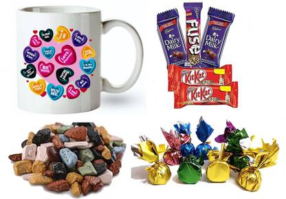 FabBites Love Mug with Cadburry, KitKat, Stone and Handmade Chocolate-Valentine Day Gift Ceramic Gift Box