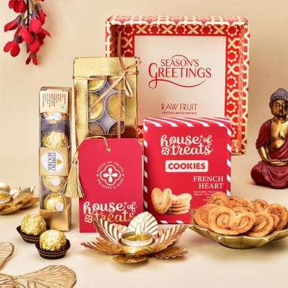 HyperFoods Diwali Gift Hamper Chocolate & Cookies with Candles Paper Gift Box