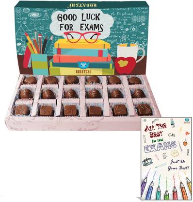 BOGATCHI Good Luck Chocolate Gift for Exams, 180g + Free Exam Wishes Card Plastic Gift Box