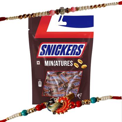 Gifts World Snickers Miniatures with Rakhi | 2 Set of Rakhi Assorted Gift Box