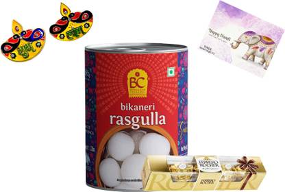 BHIKHARAM CHANDMAL Rasgulla 500 Gm x1 | Ferroro Rocher x1 | Basic Gift Plastic Gift Box