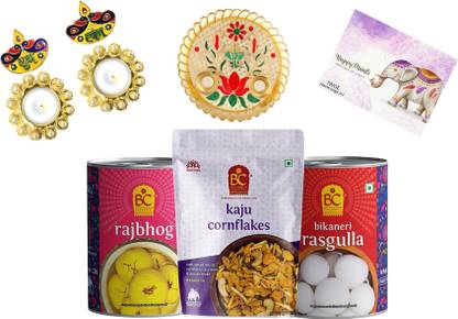 BHIKHARAM CHANDMAL Rajbhog 1000 Gm | Rasgulla 500 Gm | Kaju Cornfalkes Mix | Super Premium Gift Plastic Gift Box