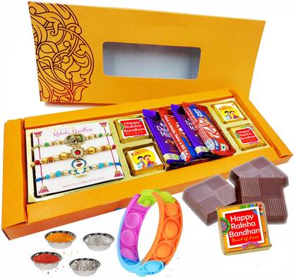 FabBites Rakhi for Brother Bhabhi and Kid combo Set of 4 -Bhaiya Bhabhi Rakhi gift Hamper Paper Gift Box