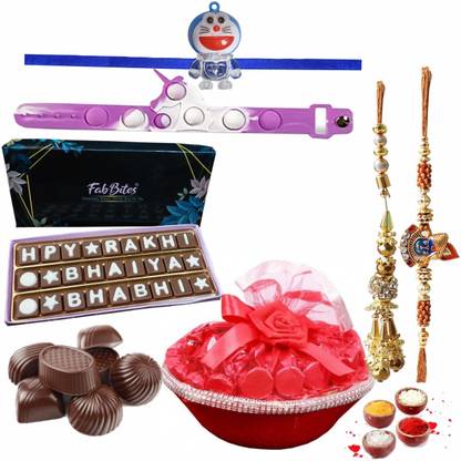FabBites Rakhi for Family|Rakhi for Brother, Sister in Law, Kids|Chocolate Hamper Basket Plastic Gift Box