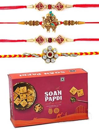 Flipkart SmartBuy Rakhi set of 4 with soanpapdi sweet combo for brother Assorted Gift Box