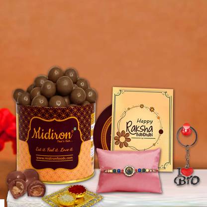 Midiron Brother Rakhi Gift Set – Chocolate Butterscotch BoxBox, Rakhi & Keychain Assorted Gift Box