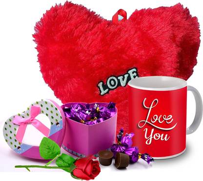 Midiron Gift For Girlfriend | Gift For Wife| Birthday gift for Wife Special | Coffee Mug | Artificial Rose | Red Soft Heart | Milk chocolate ( pack of 4 ) Ceramic, Paper, Fiber, Plated Gift Box