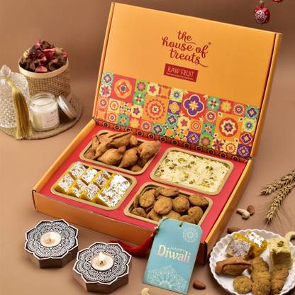 HyperFoods Diwali Sweets Sohan Papdi Mohan thaal Paper Gift Box