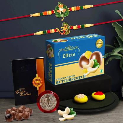 Effete Rakhi gift for brother with chococoated Butterscotch(32-GM)|Y22K2_307+308_BS32 Assorted Gift Box