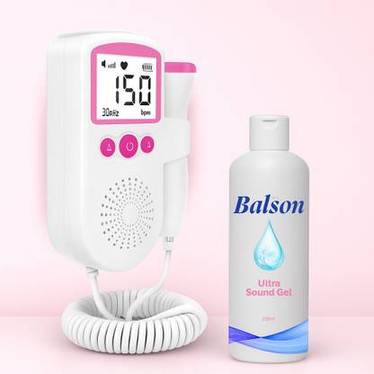Balson Mini Fetal Doppler Heart Monitor with Speaker & Display + 250ml Ultrasound Gel White, Pink Fetal Doppler