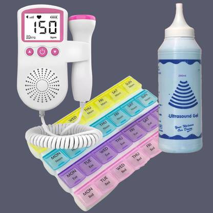 Balson Rechargeable Baby Heart Monitor for Pregnancy & Pill Organizer I Pink Fetal Doppler