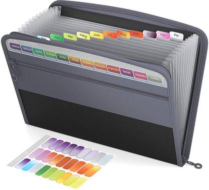 STORITE Polyester 13 Pocket File Folder with Sticky Labels Document Organizer with Zipper Closure
