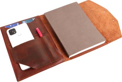 Advait Incorporation Leather Executive Meeting Folder Personalised High-Quality Brown Leather Diary,Card & Phone Holder | Multiple Card Slot | Authentic leather | Multifunctional File (Pack OF Folder with Notebook)