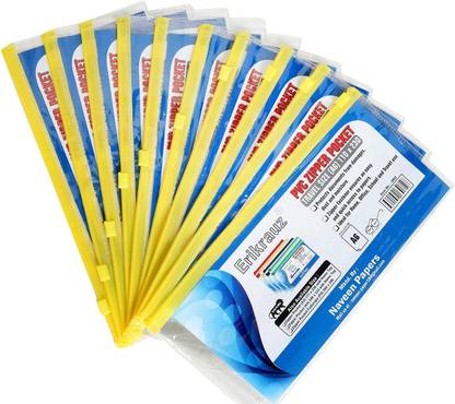 ERIKRAUZ Transparent Zipper Pouch with Name Tag A6-Size Colour - Yellow (SET OF 10) ZIPPER POUCH