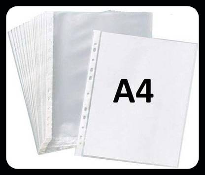 YourStationeryHouse Plastic Greeshma Plastic 100 Transparent Document Sleeves, Leaf Sheet Clear Certificates/Waterproof Sheet Protectors 11 Holes Punched Ring Files Folder