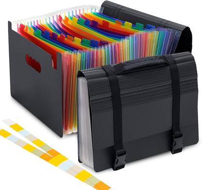 STORITE High Quality Polypropylene and Polyester 24 Pockets Expanding File Folder A4/Letter Size Document Organizer with Handle