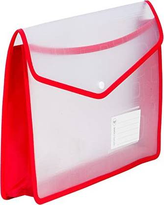 World One Polypropylene Flexi Document Bag Button Folder with Name Card Pocket, Machine Fitted Snap Button, Edge Binding, Cross line PP for Durability Expandable Design, FC Size