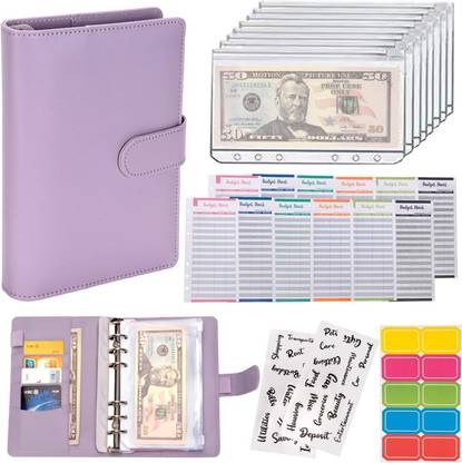 PRSVIKE Budget Binder, Money Saving Binder Faux Leather, Paper, Plastic, Metal