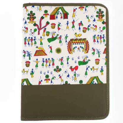 ASRAW Professional Jute Document Holder Warli Art Printed Conference File Folder With Zipper Closing Mechanism For Presentations, Workshops, Seminars, Corporate Meetings, Conferences And Interview Portfolio- School, College And Office Use