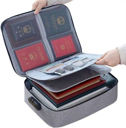 Prachi Zipper Travel Document File Organizer Multiple Folder Bag with Safety Code Lock Document Organizer Bag for Certificates & Document Safe Pouch Bag for Home Office Travel