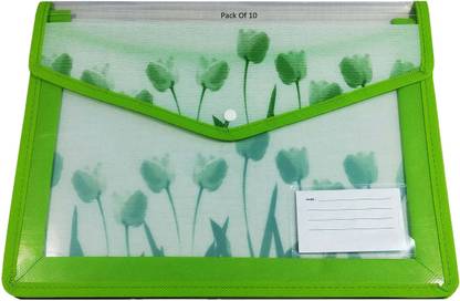 SHINING ZON Plastic Button Bag File Folder A4 FS Size Tulip Design