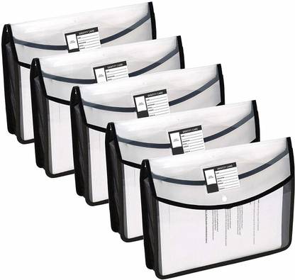 Speny Polypropylene Poly-Plastic Transparent A4 Documents Envelope Folder/File Storage Bag with Snap Button, Pack of 5