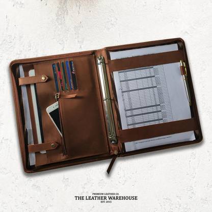 The Leather Warehouse Leather file folder Executive Folder 3 ring binder for Documents