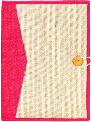 RONAK Jute Handicraft File Folder Beige, Pink A4 Document Elastic Loop Button Professional