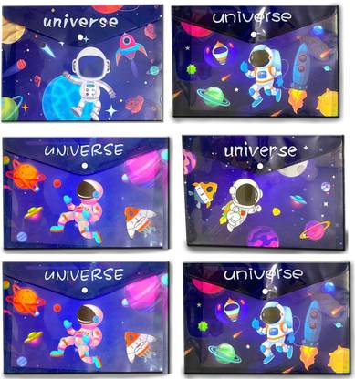 Neel PLASTIC 6-PCS A4 Size File Folder for Space Theme Document Storage Bag Clear Bag File