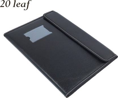 D.V TECH BLACK MAGNET LEATHER FOLDING MAGNET LEATHER 20 LEAF FILE FS SIZE FOR DOCUMENT AND CERTIFICATE HOLDER