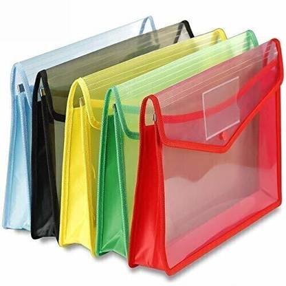 WeKonnect A4 Plastic File Envelope Expanding File Folder Document Organizer with Snap Closure & Transparent Label Pocket Waterproof File Bag for School, Offices, for Documents Button Bag