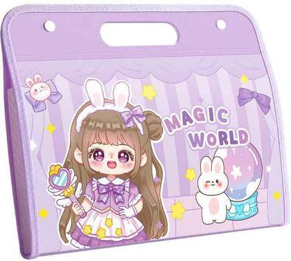 Samvardhan Plastic Cute Kids Document Organizer Waterproof Folder – Magic Girl Theme , Portable Handle File Folder