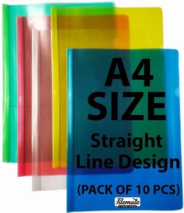 FileMate Plastic Strip File(Pack of 10 pcs)(A4 Size: 12 X 8.5 inch) (Transparent) / Strip File / Stick File (Straight Line Design)