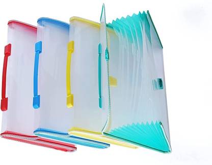 ASV Plastic Transparent Expanding File Folder, Accordion Document/Letter A4 Size File Organizer with Handle and 13 Pockets