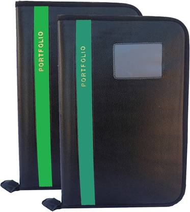 Kopila PU Leather High Quality 20 Leaf office file/Certificate file/file cover/Zip file folder Green & Grey Set of 2 A4 & FS Size