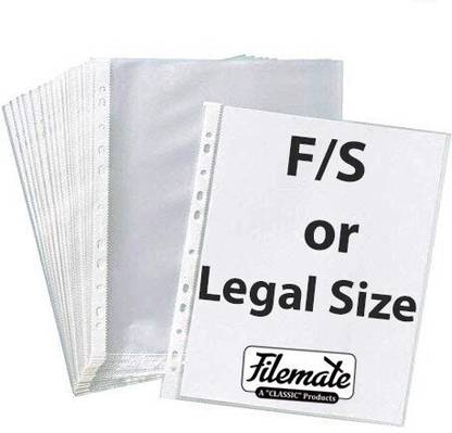 FileMate F/S or Legal Size Sheet Protector(Pack of 50 pcs)(150 micron)(Size: 13.75 X 9.25 inch) / Document sleeves