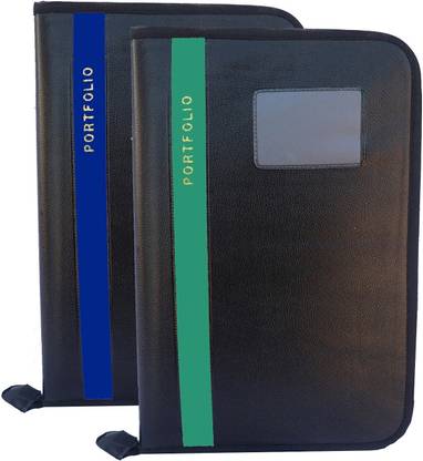 Kopila PU Leather High Quality 20 Leaf office file/Certificate file/file cover/Zip file folder Blue & Grey Set of 2 A4 & FS Size