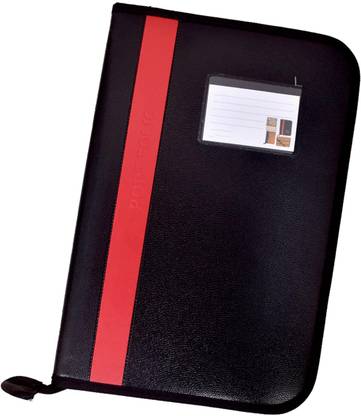 CAMPIO PU Leather 20-Leaf File Folder Plain Strip Interview Portfolio Professional Files Zipped Folder