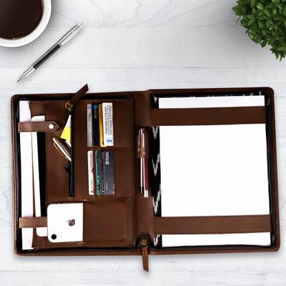 TLWH Leather File Folder for Carrying Resume, Portfolio, Paper, Documents, Pen Holder, Mobile Holder, Business Work, Folder Bag and having 6 compartment in this Folder