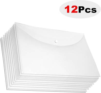 canoff Polypropylene 12 Pcs A4 Document Envelope Folder, Clear Transparent Thick Pp Storage Bags,Snap Button Organizer for Office Stationery