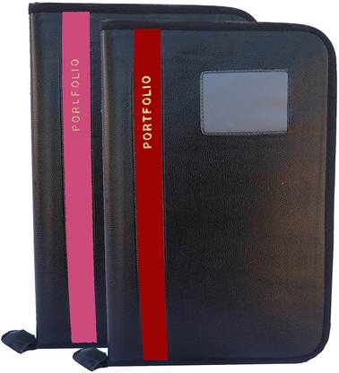 Kopila PU Leather High Quality Leaf office File/Certificate file/file cover/Zip file folder Pink & Red Set of 2 A4 & FS Size