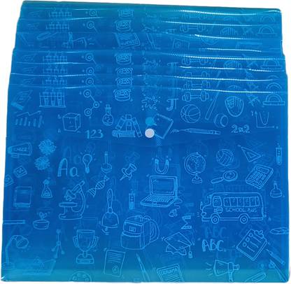 ARTCCOT Durable Quality Plastic Printed Design Button Bag Folder| Size: FC| Color Blue| 140-micron Premium