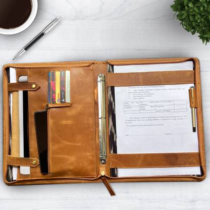 The Leather Warehouse Leather file folder Executive Folder 3 ring binder for Documents