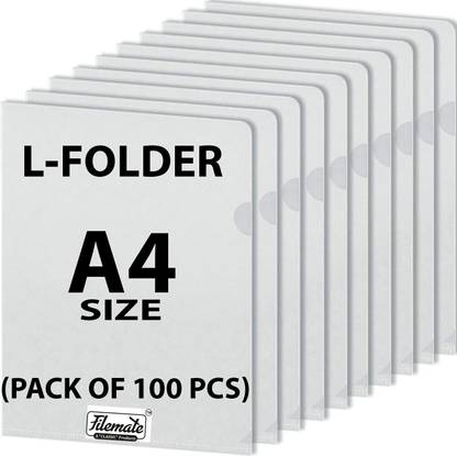 FileMate A4 size L-Folder(Pack of 100 pcs)(Size: 12.25 X 8.75 inch)(Made up with Clear Transparent Sheet)