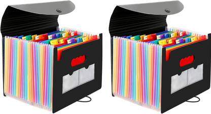 Smitex Plastic 2 Pack 24 Pockets Expanding File Folder Multicolored Accordian File Organizer File Organizer Expandable Folder with Expandable Cover Document Organizer A4 Size File Box Large Capacity