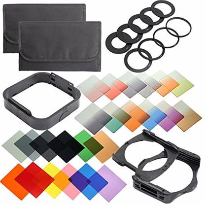 Qkoo Camera Lens Filters Kit: Complete 24 Piece Square Color Filters Set +9pcs Color Effect Filter