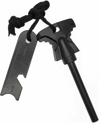 Nexshop Black Survival Firesteel Rod with Flint Striker Ruler Rapid Camp Magnesium Magnesium Fire Starter Striker Included