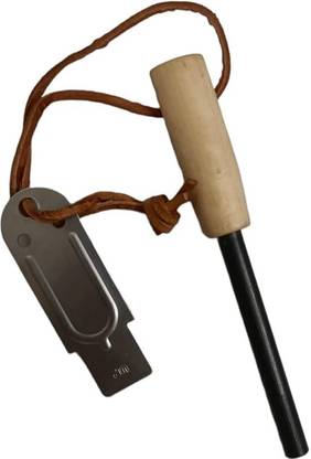 CAMPSOR Survival Flint Fire Starter with Easy Wooden Grip Handle TK-4769 Flint Fire Starter Striker Included